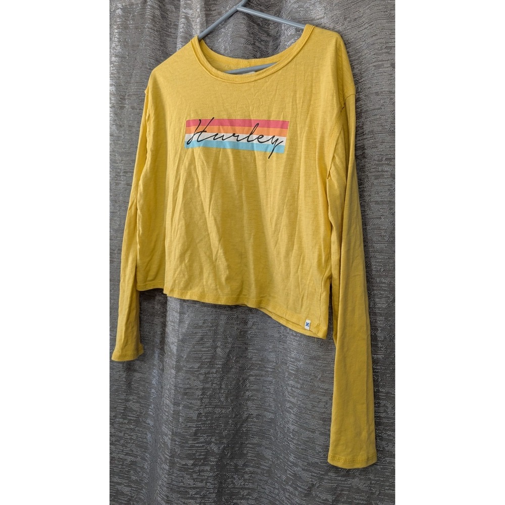 New With Tags Women's Size L Hurley Long Sleeve Cropped‎ Yellow Logo T-Shirt